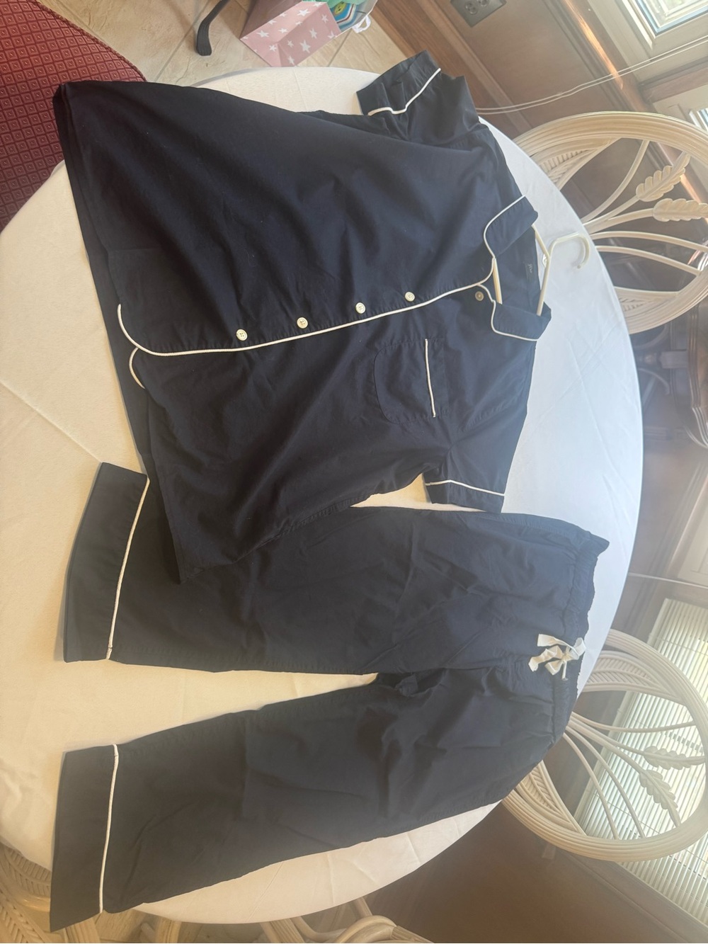 J. Crew Women’s 100% Cotton Pajama Set Navy w White Piping